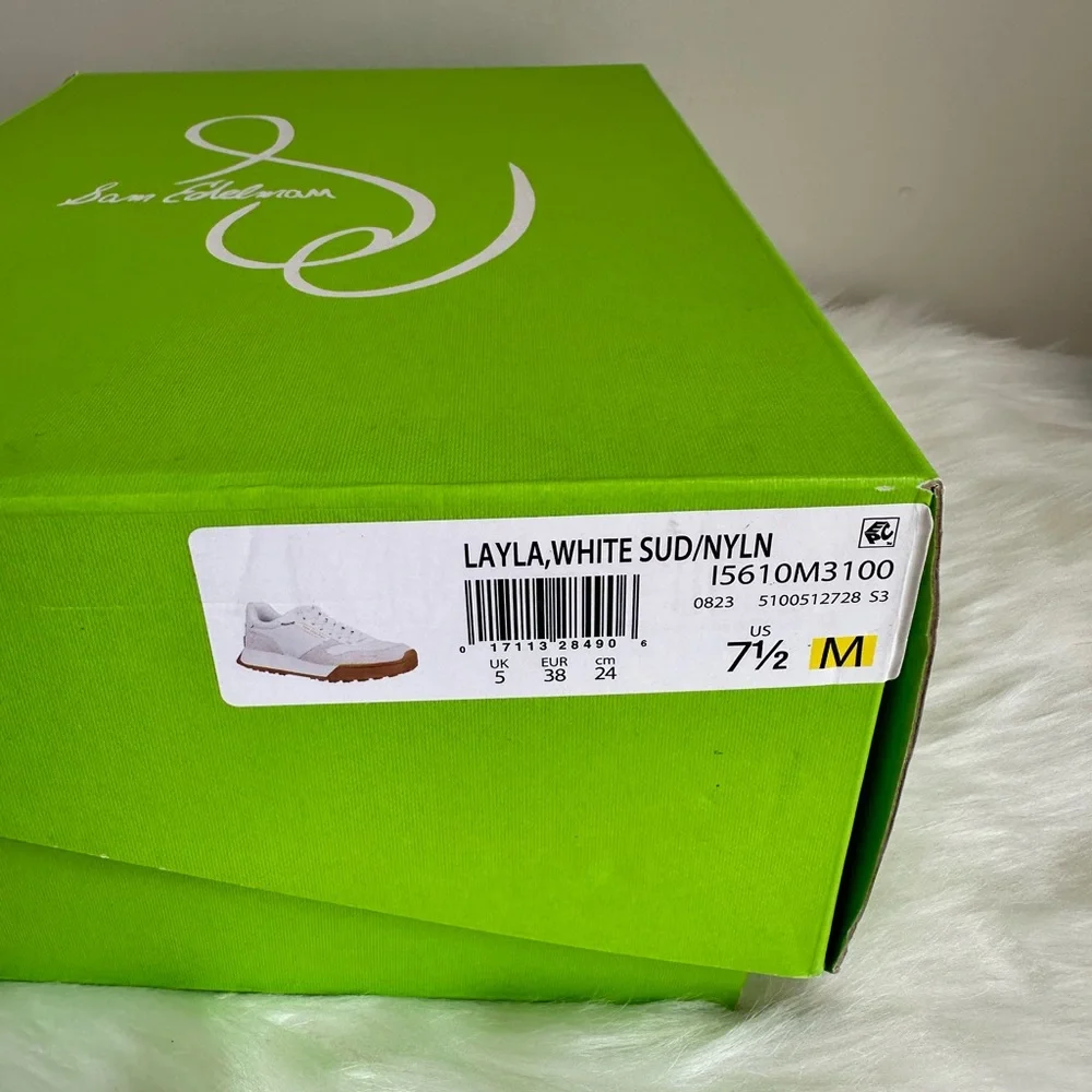 NIB Sam Edelman Layla Suede and Nylon Fashion Sneakers White Multi size 7.5 - Picture 15 of 16